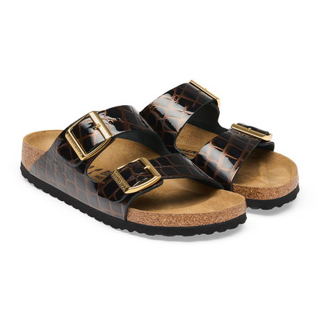 Birkenstock Arizona Slide Sandal (Women) - Embossed Animal Black Leather Sandal - Slide - The Heel Shoe Fitters