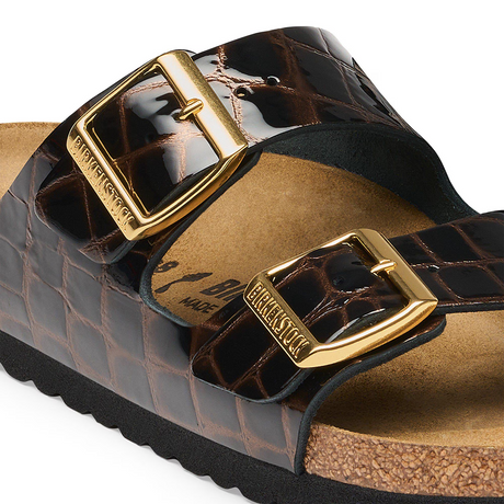 Birkenstock Arizona Slide Sandal (Women) - Embossed Animal Black Leather Sandal - Slide - The Heel Shoe Fitters
