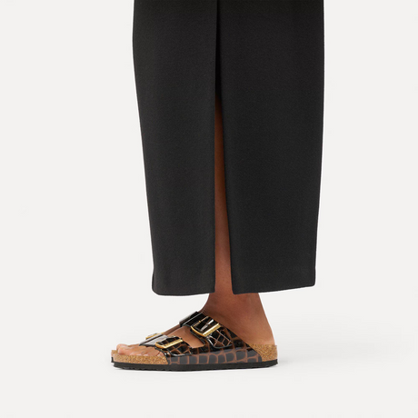 Birkenstock Arizona Slide Sandal (Women) - Embossed Animal Black Leather Sandal - Slide - The Heel Shoe Fitters