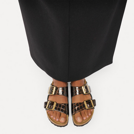 Birkenstock Arizona Slide Sandal (Women) - Embossed Animal Black Leather Sandal - Slide - The Heel Shoe Fitters