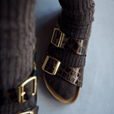 Birkenstock Arizona Slide Sandal (Women) - Embossed Animal Black Leather Sandal - Slide - The Heel Shoe Fitters