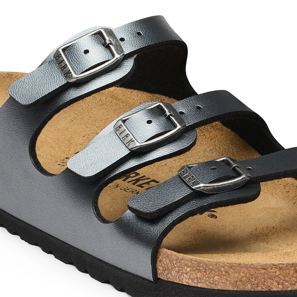 Birkenstock Florida Slide Sandal (Women) - Metallic Black Birko-Flor