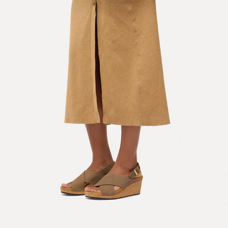 Birkenstock Samira Wedge Sandal (Women) - Dark Tea Nubuck Sandal - Heel/Wedge - The Heel Shoe Fitters