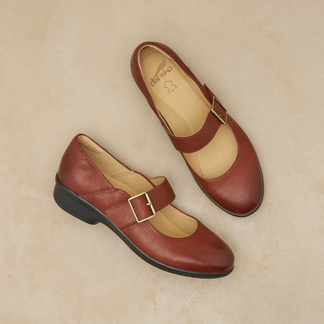 Dansko Collette Mary Jane (Women) - Russet Burnished Nubuck Dress-Casual - Flat - The Heel Shoe Fitters