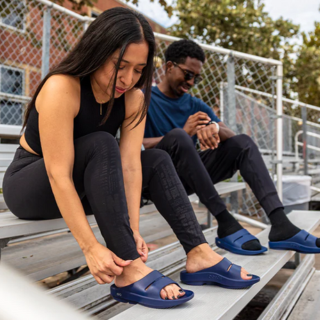 Oofos OOahh Slide Sandal (Unisex) - Navy Sandals - Slide - The Heel Shoe Fitters