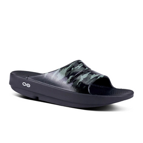 Oofos OOahh Limited Slide Sandal (Women) - Black/Green Camo Sandal - Slide - The Heel Shoe Fitters