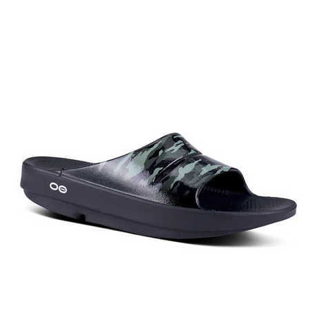 Oofos OOahh Limited Slide Sandal (Women) - Black/Green Camo Sandals - Slide - The Heel Shoe Fitters