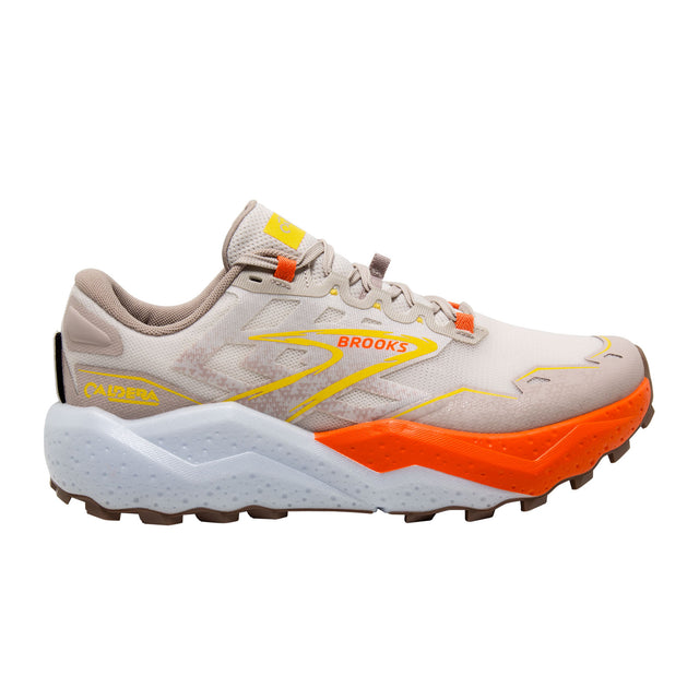 Brooks Caldera 7 Running Shoe (Men) - White Sand/Chateau Gray/Yellow Athletic - Running - The Heel Shoe Fitters