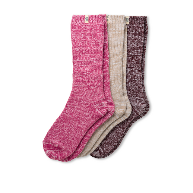 UGG® Rib Knit Slouchy Crew Sock 3 Pack (Women) - Chroma Pink/Putty/Wild Grape Accessories - Socks - Lifestyle - The Heel Shoe Fitters