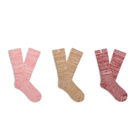 UGG® Rib Knit Slouchy Crew 3 Pack (Women) - Pink Cedar/Chestnut/Rubious Accessories - Socks - Lifestyle - The Heel Shoe Fitters