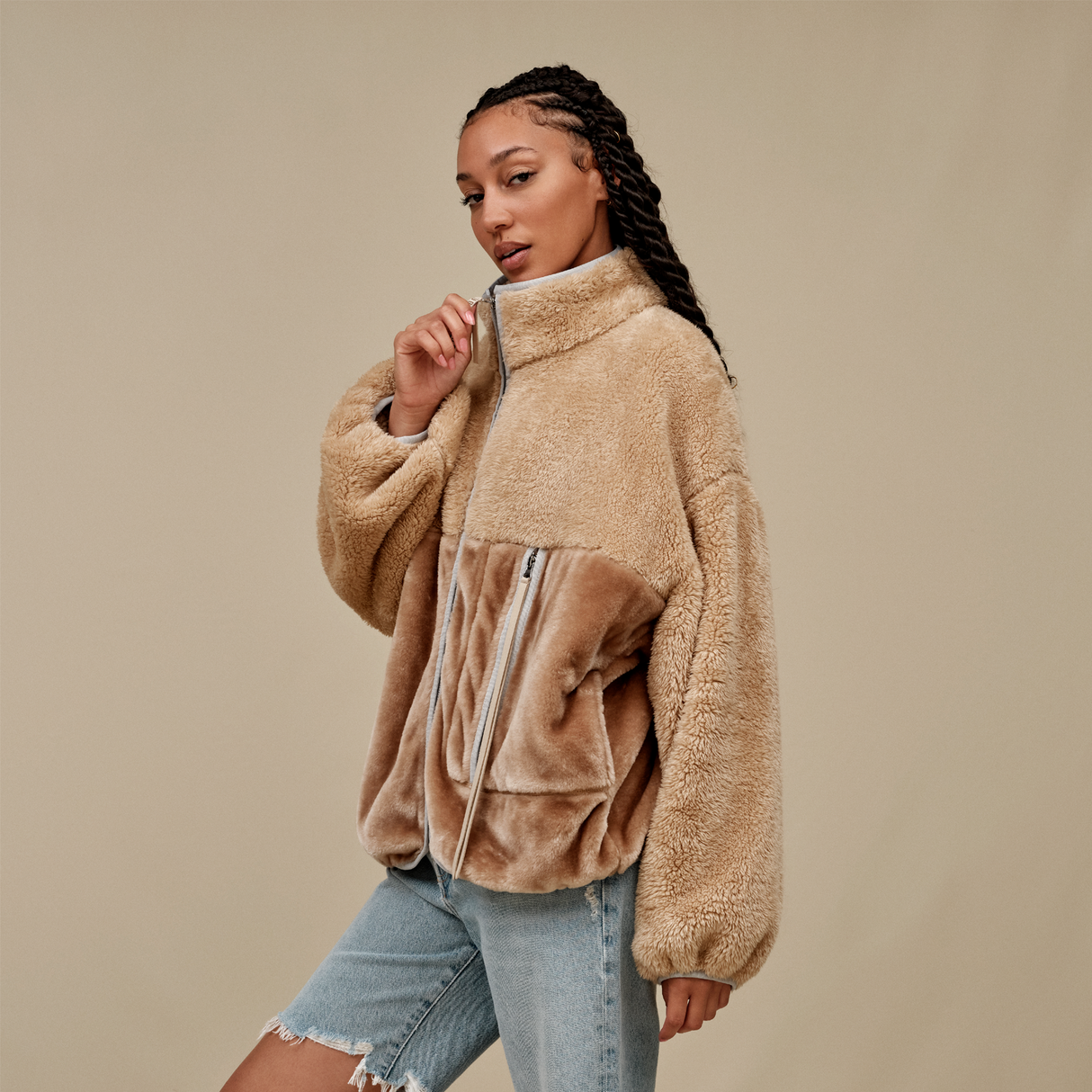 UGG® Marlene Sherpa Jacket II (Women) - Sandstone/Ice Jam Apparel - Top - Sweatshirt - The Heel Shoe Fitters