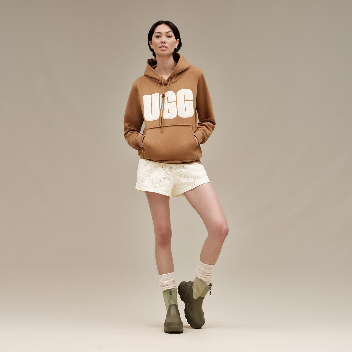 UGG® Rey UGGfluff Logo Hoodie (Women) - Chestnut/Plaster Apparel - Top - Sweatshirt - The Heel Shoe Fitters