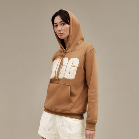 UGG® Rey UGGfluff Logo Hoodie (Women) - Chestnut/Plaster Apparel - Top - Sweatshirt - The Heel Shoe Fitters