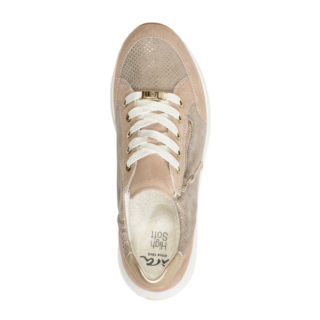 Ara Oleanna Side Zip Sneaker (Women) - Sand/Platinum Suede Athletic - Casual - Lace Up - The Heel Shoe Fitters