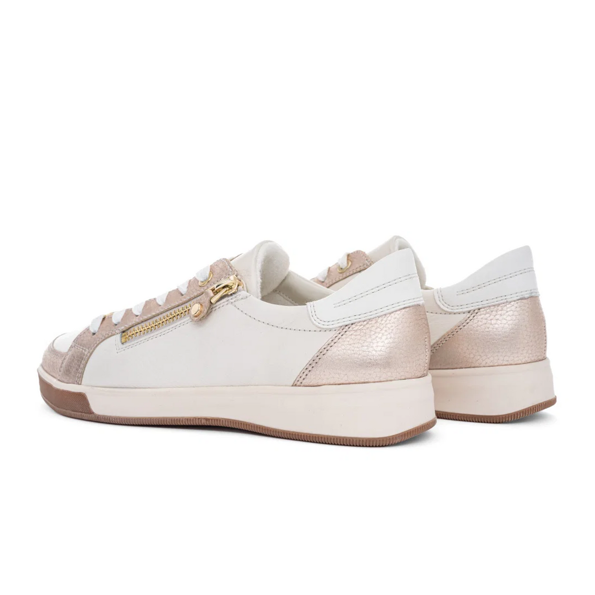 Ara Rei-Low Sneaker (Women) - Cream Calf/Sand Metallic Athletic - Casual - Lace Up - The Heel Shoe Fitters