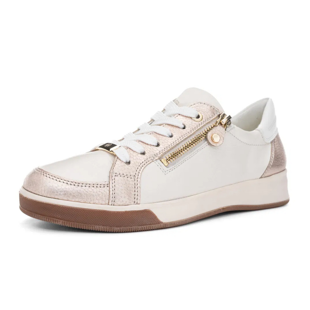 Ara Rei-Low Sneaker (Women) - Cream Calf/Sand Metallic Athletic - Casual - Lace Up - The Heel Shoe Fitters