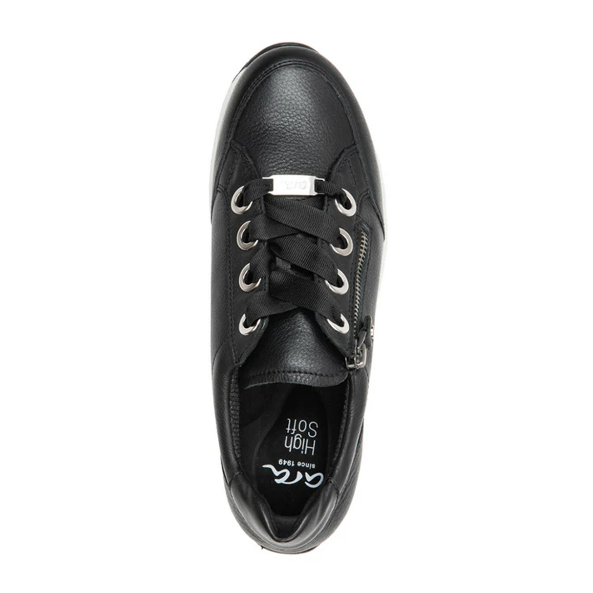 Ara Ollie Side Zip Lace Up Sneaker (Women) - Black Leather Athletic - Casual - Lace Up - The Heel Shoe Fitters