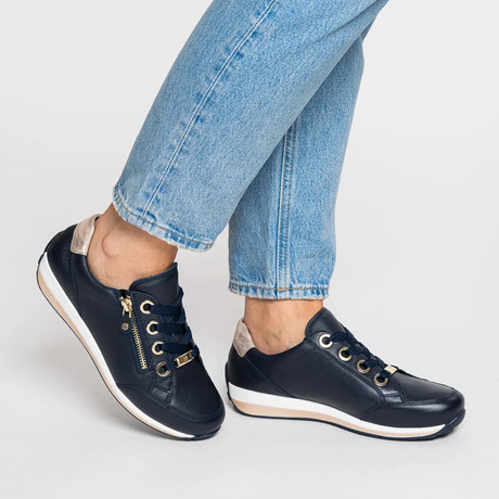 Ara Ollie Sneaker (Women) - Navy Calf Leather Athletic - Casual - Lace Up - The Heel Shoe Fitters