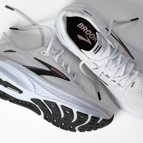 Brooks Ghost 18 Running Shoe (Women) - White/Black/Rose Gold Athletic - Running - Neutral - The Heel Shoe Fitters