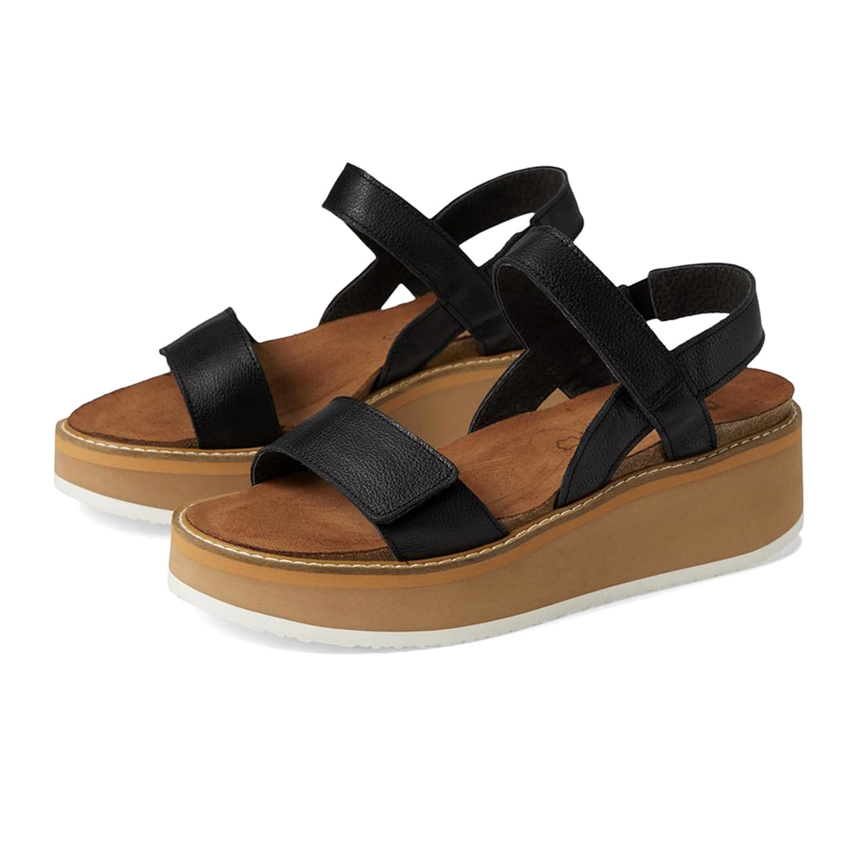 Naot Meringue Wedge Sandal (Woman) - Soft Black Leather with Camel Sole Sandals - Heel/Wedge - The Heel Shoe Fitters