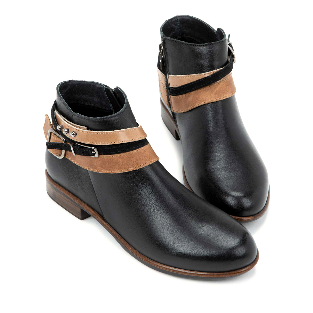Naot Sumatra Ankle Boot (Women) - Jet Black Leather/Brown Straps Boots - Casual - Low - The Heel Shoe Fitters