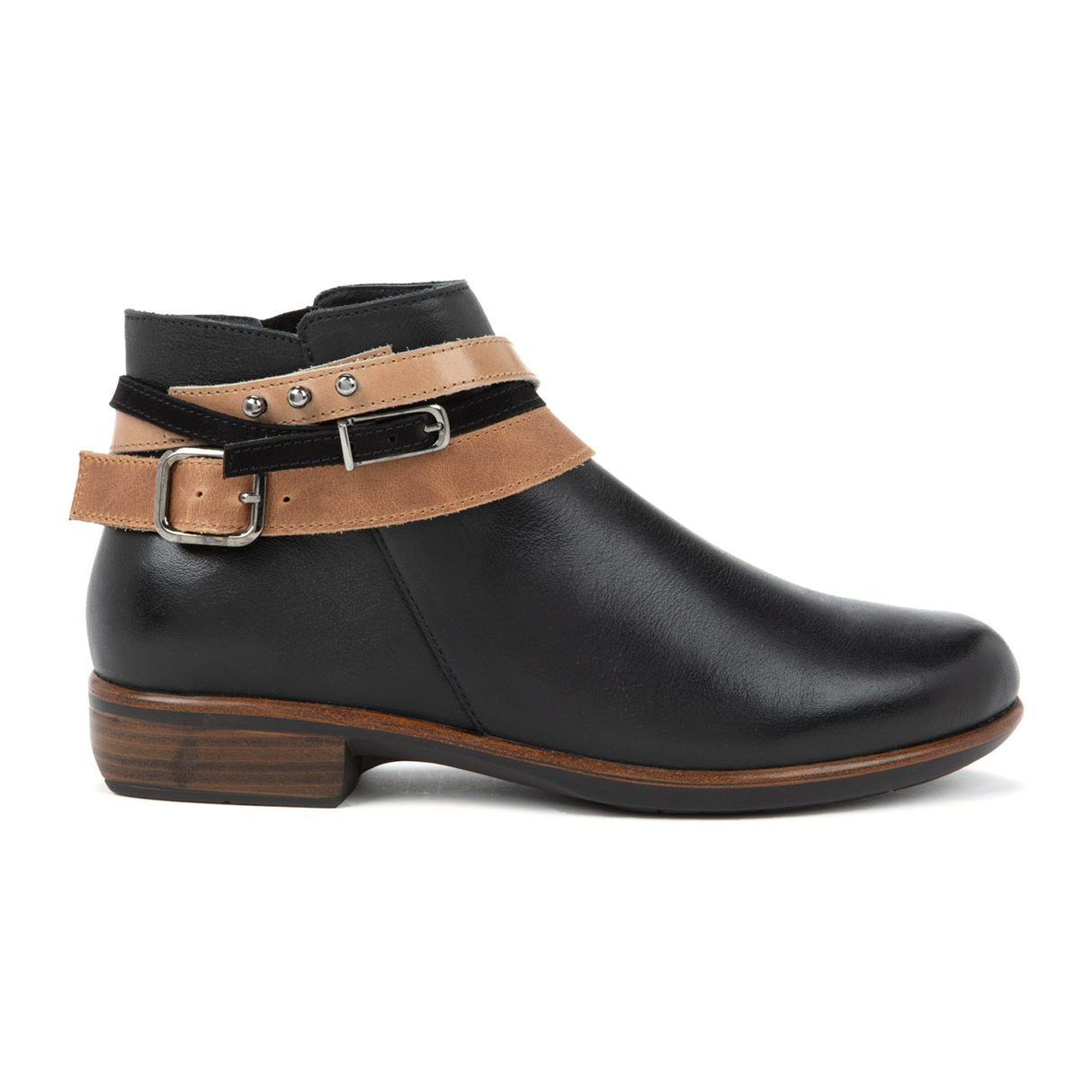 Naot Sumatra Ankle Boot (Women) - Jet Black Leather/Brown Straps Boots - Casual - Low - The Heel Shoe Fitters