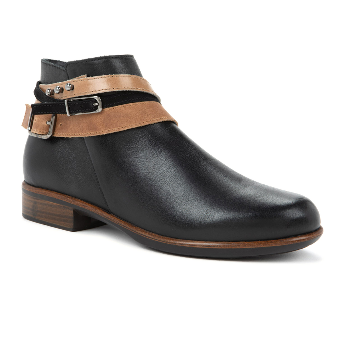Naot Sumatra Ankle Boot (Women) - Jet Black Leather/Brown Straps Boots - Casual - Low - The Heel Shoe Fitters