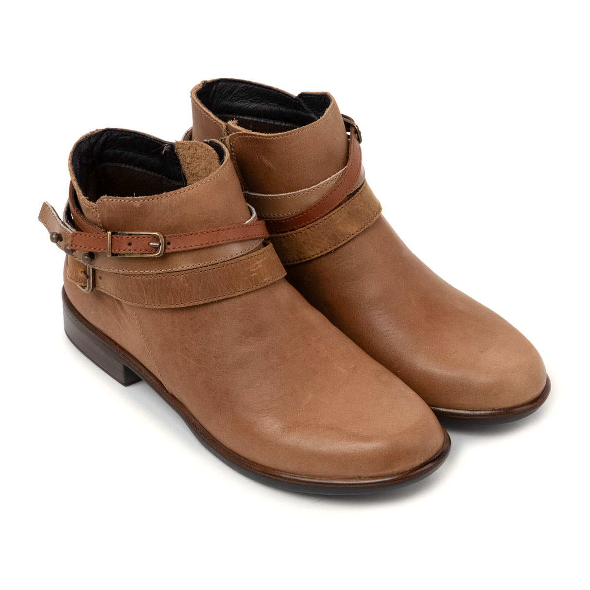 Naot Sumatra Ankle Boot (Women) - Latte Brown Leather/Acorn Straps Boots - Casual - Low - The Heel Shoe Fitters