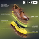 Florsheim Highrise Plain Toe Oxford Hands Free (Men) - Cognac Smooth Dress-Casual - Oxford - The Heel Shoe Fitters