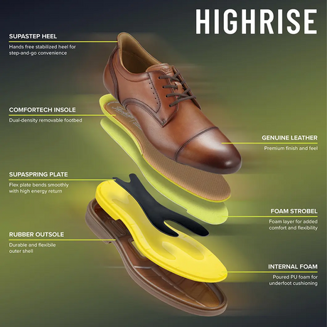 Florsheim Highrise Plain Toe Oxford Hands Free (Men) - Cognac Smooth Dress-Casual - Oxford - The Heel Shoe Fitters