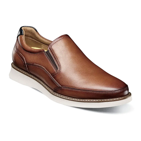 Florsheim Launch Moc Toe Slip On (Men) - Cognac/Navy Smooths/White Sole Dress-Casual - Slip On - The Heel Shoe Fitters