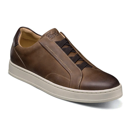 Florsheim Monopoli Elastic Lace To Toe Sneaker (Men) - Brown Crazy Horse/Cognac Smooth with White Sole Athletic - Casual - Lace Up - The Heel Shoe Fitters