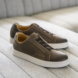 Florsheim Monopoli Elastic Lace To Toe Sneaker (Men) - Brown Crazy Horse/Cognac Smooth with White Sole Athletic - Casual - Lace Up - The Heel Shoe Fitters