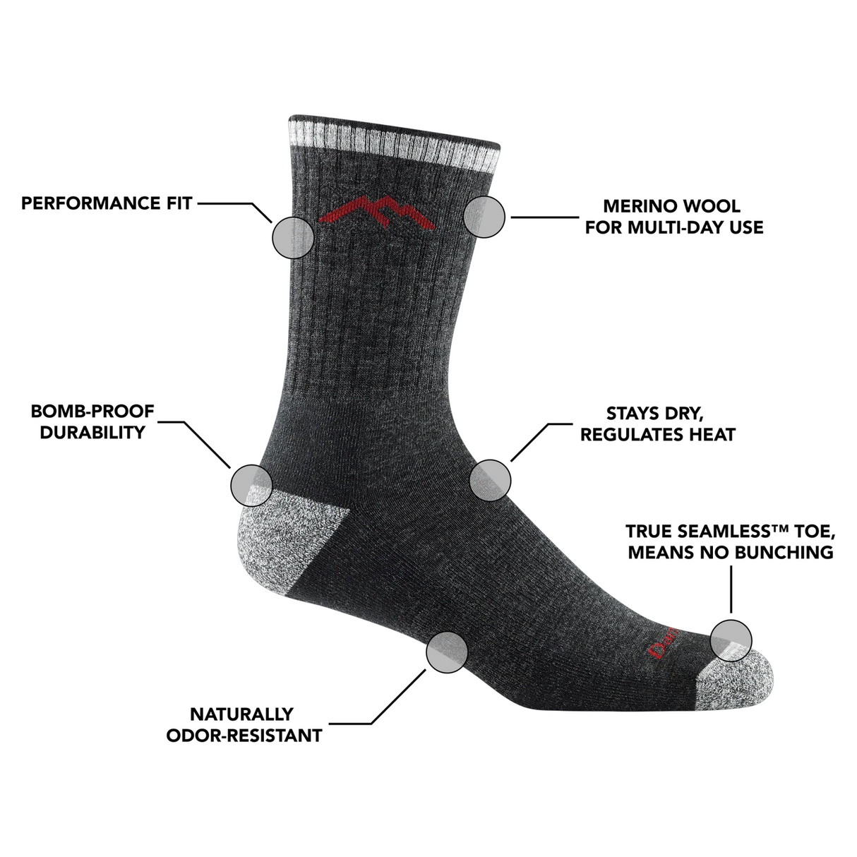 Darn Tough Hiker Midweight Micro Crew Sock with Cushion (Men) Accessories - Socks - Performance - The Heel Shoe Fitters