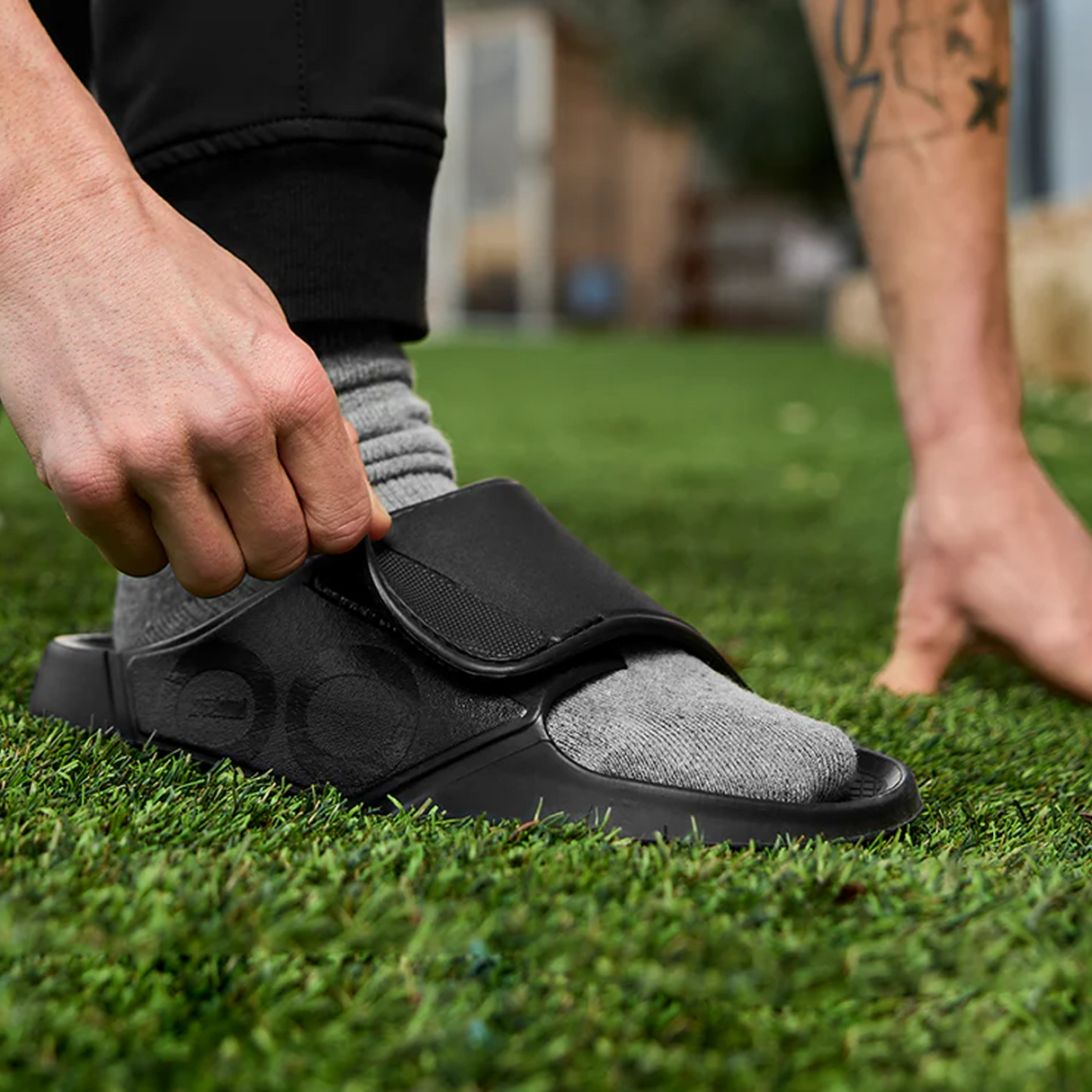 Oofos OOahh Sport Flex Slide Sandal (Unisex) - Black/Matte Black Sandal - Slide - The Heel Shoe Fitters