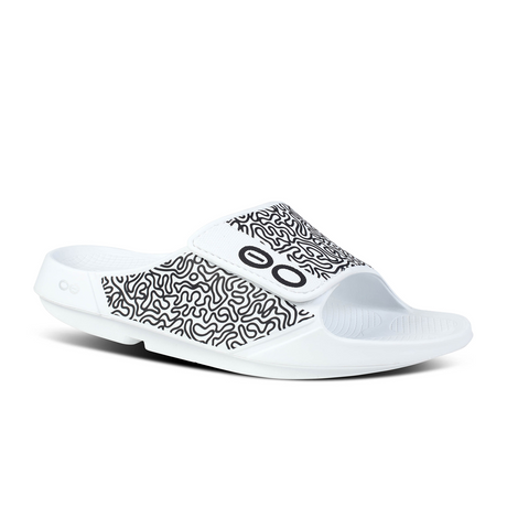 Oofos Ooahh Sport Flex Limited Slide (Unisex) - White Labyrinth Sandals - Slide - The Heel Shoe Fitters