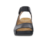 Dansko Tiana Wedge Sandal (Women) - Black Burnished Calf Sandals - Backstrap - The Heel Shoe Fitters