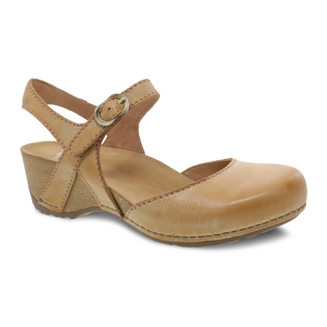 Dansko Tiffani Wedge Sandal (Women) - Tan Milled Burnished Sandal - Heel/Wedge - The Heel Shoe Fitters