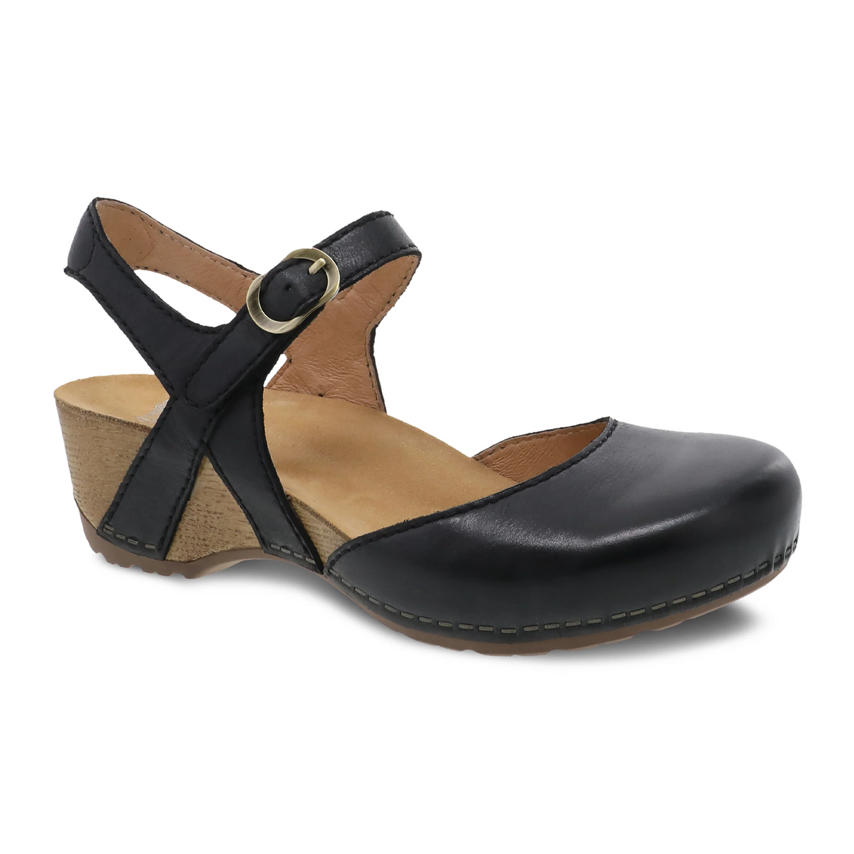 Dansko Tiffani Wedge Sandal (Women) - Black Milled Burnished Sandal - Heel/Wedge - The Heel Shoe Fitters