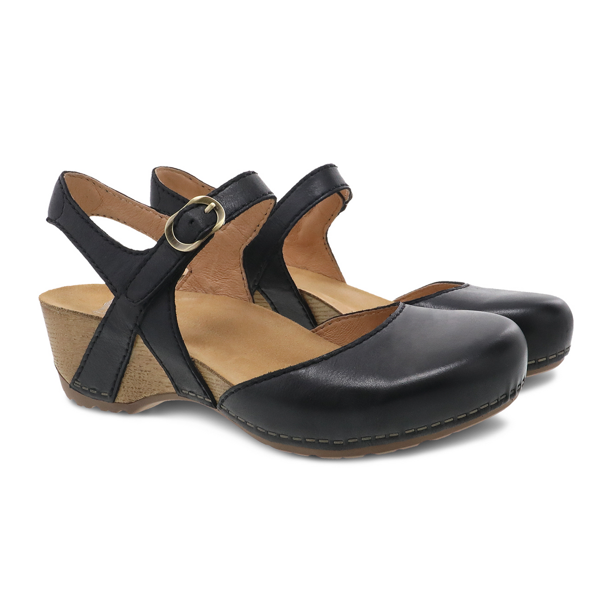 Dansko Tiffani Wedge Sandal (Women) - Black Milled Burnished Sandals - Heel/Wedge - The Heel Shoe Fitters