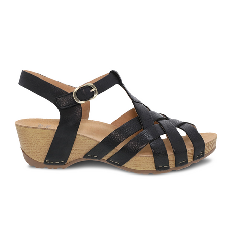 Dansko Tinley (Women) Black Milled Burnished Sandal - Backstrap - The Heel Shoe Fitters