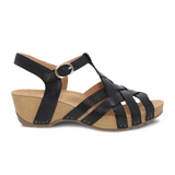 Dansko Tinley Wedge Sandal (Women) - Black Milled Burnished Sandal - Backstrap - The Heel Shoe Fitters