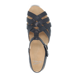 Dansko Tinley Wedge Sandal (Women) - Black Milled Burnished Sandal - Backstrap - The Heel Shoe Fitters