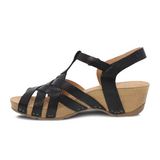 Dansko Tinley Wedge Sandal (Women) - Black Milled Burnished Sandal - Backstrap - The Heel Shoe Fitters