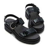 Naot Trinity Backstrap Sandal (Women) - Black Crinkle Patent Leather Sandal - Backstrap - The Heel Shoe Fitters