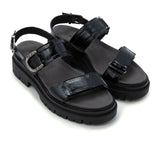 Naot Trinity Backstrap Sandal (Women) - Black Crinkle Patent Leather Sandal - Backstrap - The Heel Shoe Fitters