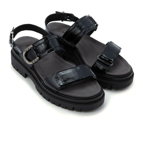 Naot Trinity Backstrap Sandal (Women) - Black Crinkle Patent Leather Sandal - Backstrap - The Heel Shoe Fitters