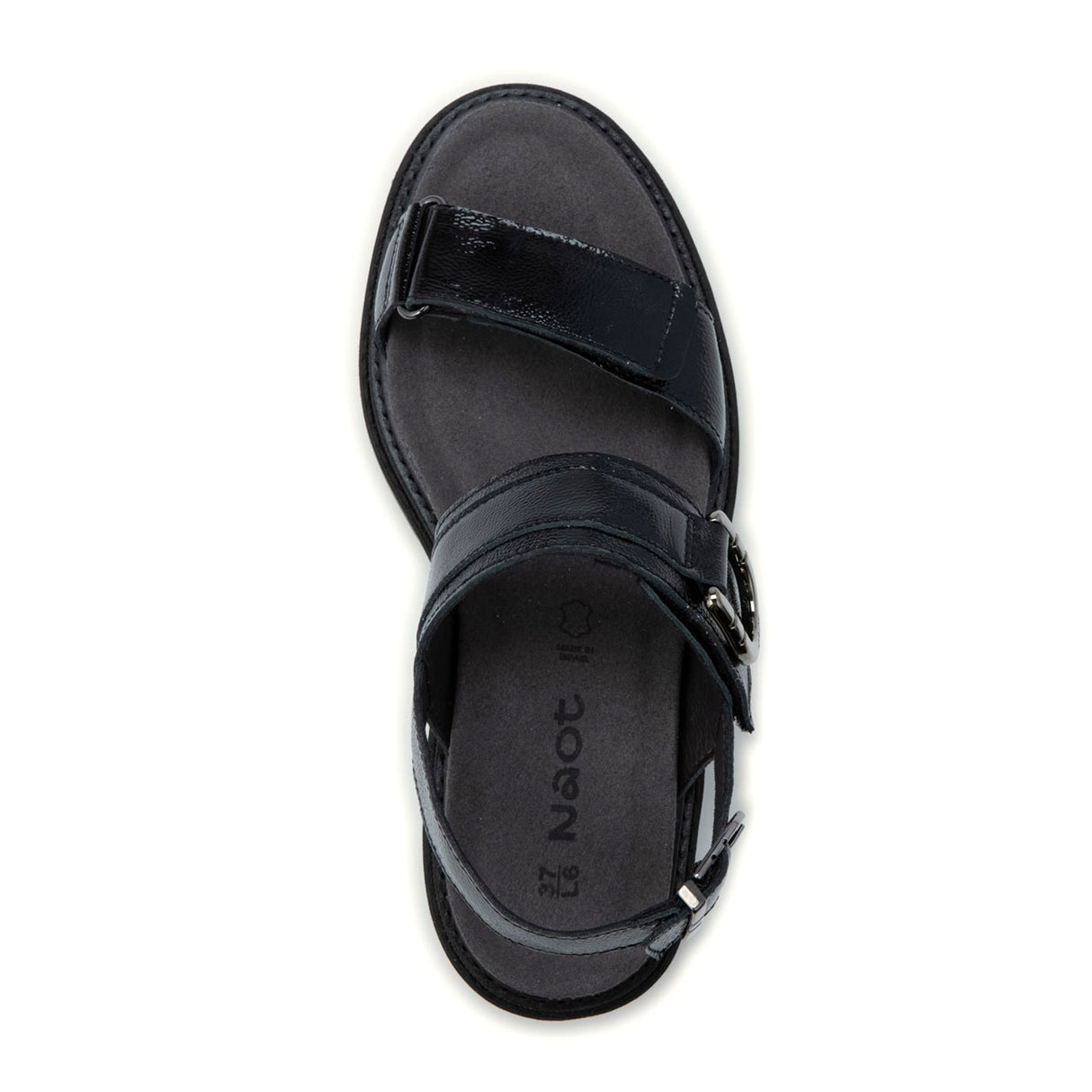 Naot Trinity Backstrap Sandal (Women) - Black Crinkle Patent Leather Sandal - Backstrap - The Heel Shoe Fitters