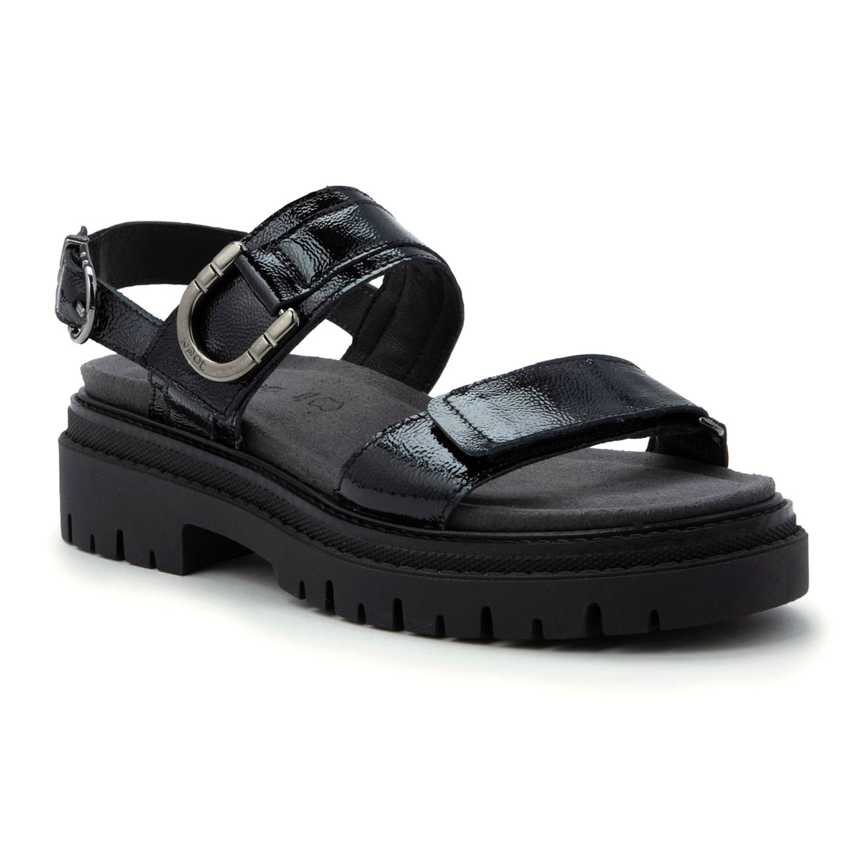 Naot Trinity Backstrap Sandal (Women) - Black Crinkle Patent Leather Sandal - Backstrap - The Heel Shoe Fitters