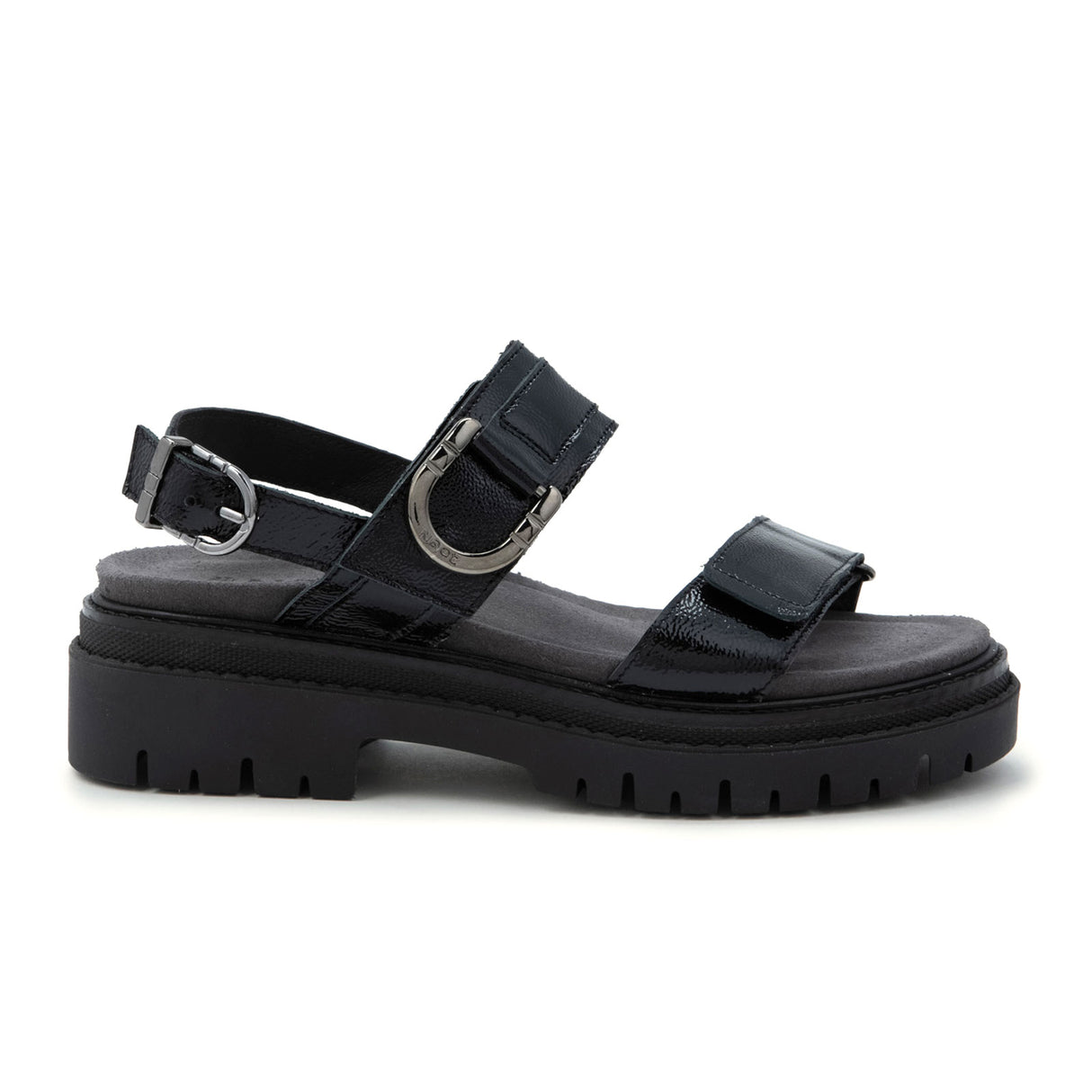 Naot Trinity Backstrap Sandal (Women) - Black Crinkle Patent Leather Sandal - Backstrap - The Heel Shoe Fitters